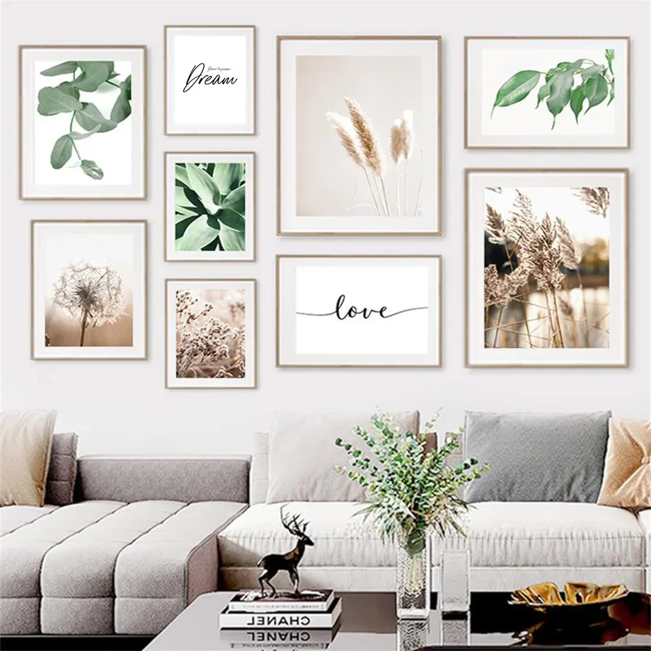 

Green Agave Leaf Dandelion Pampas Grass Wall Art Canvas Painting Nordic Posters And Prints Wall Pictures For Living Room Decor