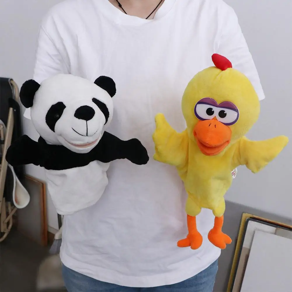 24cm Cartoon Soft Stuffed Animal Hand Finger Puppet Parent-child Game Doll Panda Dinosaur Appease Toys Children Birthday Gifts