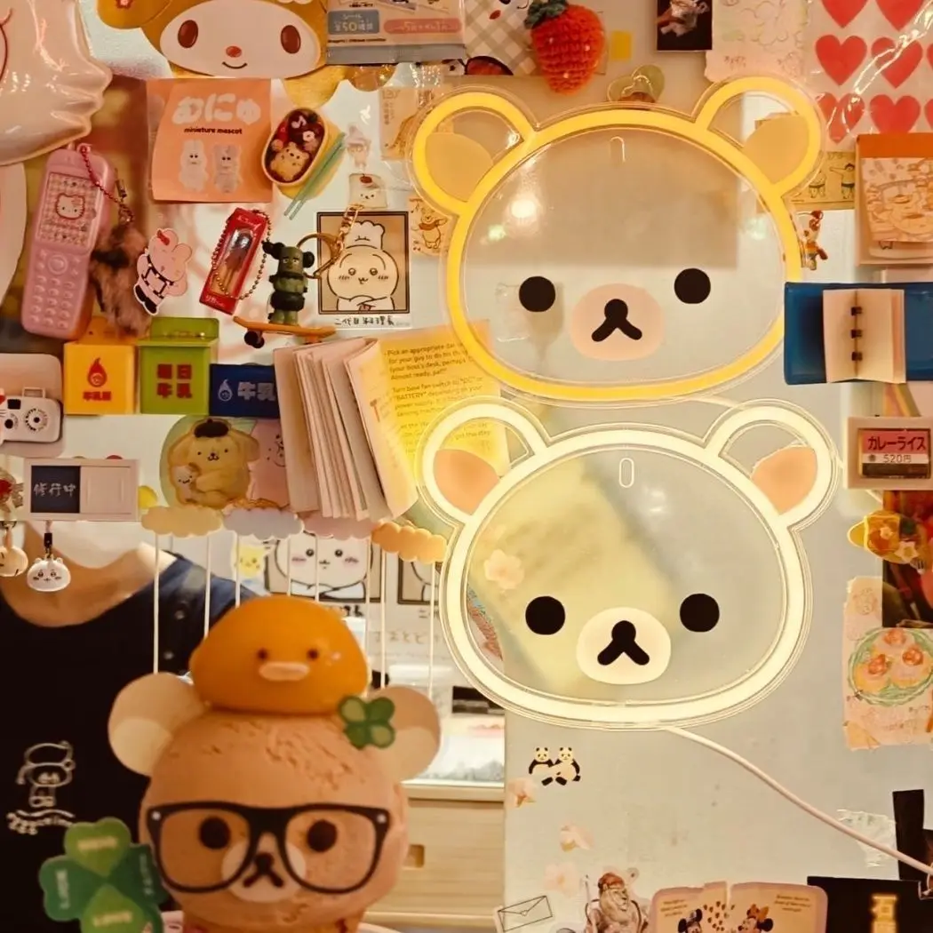 Cartoon Rilakkumas Bear Decorative Board Korilakkuma Bear Colorful Night Atmosphere Wall Hang Acrylic Board Bedroom Home Decor