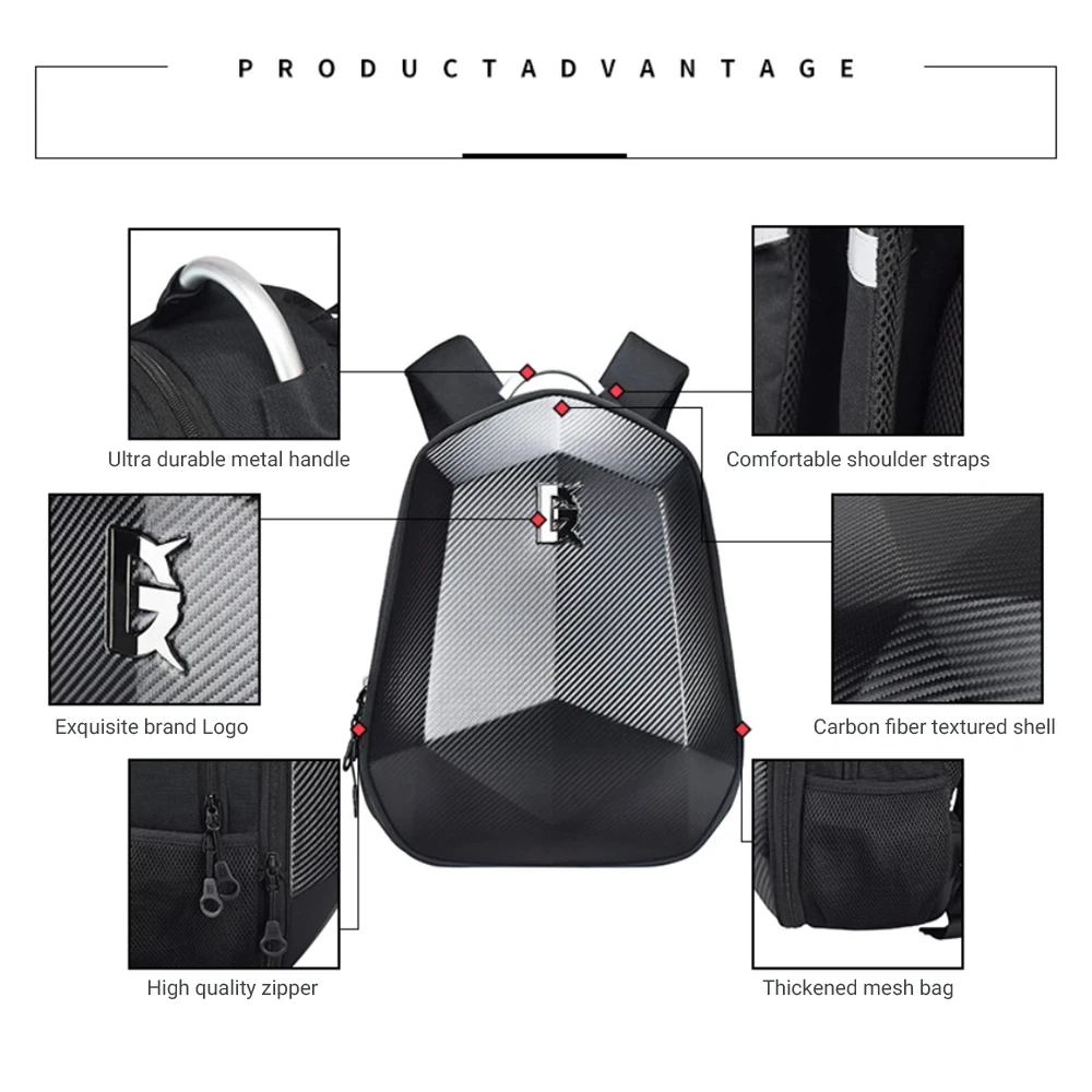 New Hard Shell Motorcycle Backpack Waterproof Large Capacity Motocycle Helmet Backpacks Expandable 15.6 Inch Laptop Travel Bags