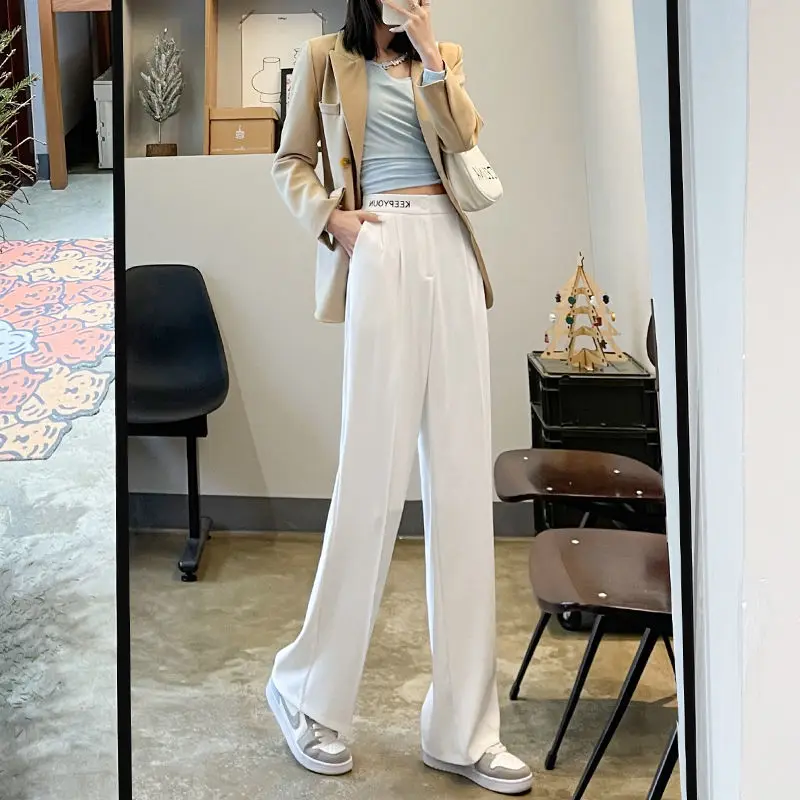 

Clothing Wide Leg Trousers Woman Tailoring Womens Pants Elastic Waist Office High Zipper Work With Stylish Trends 2024 90s