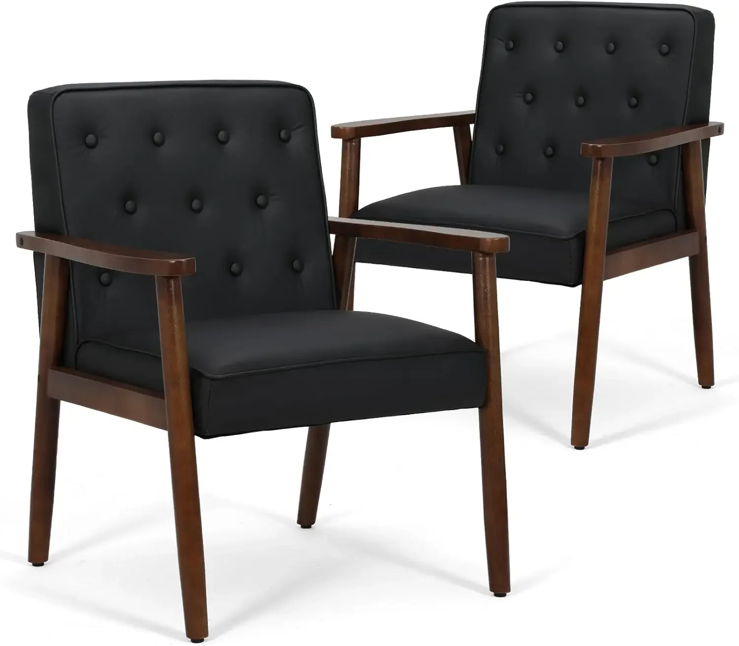 Monibloom Leather Decorative Chairs Set Of 2, Comfy Living Room Chair With No Wheels And Black Arm Chair With Solid Wood Legs,