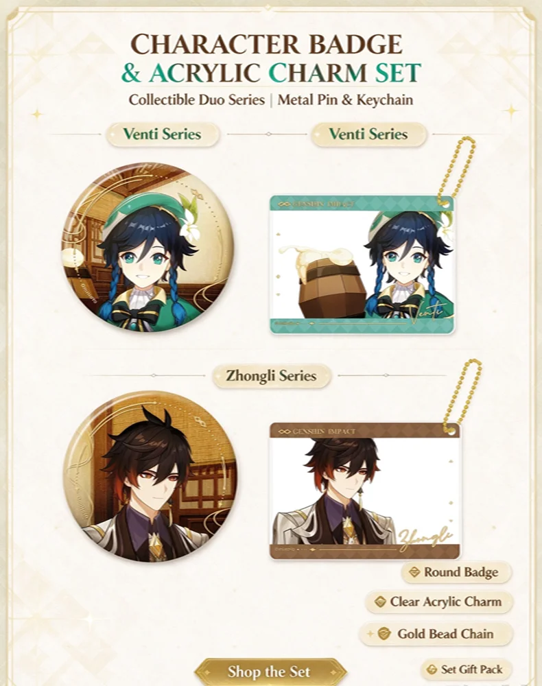 [Authentic] Genshin Impact Venti  Zhongli Badge Group Photo Card Keychain Halloween miHoYo Cosplay Accessories Gift