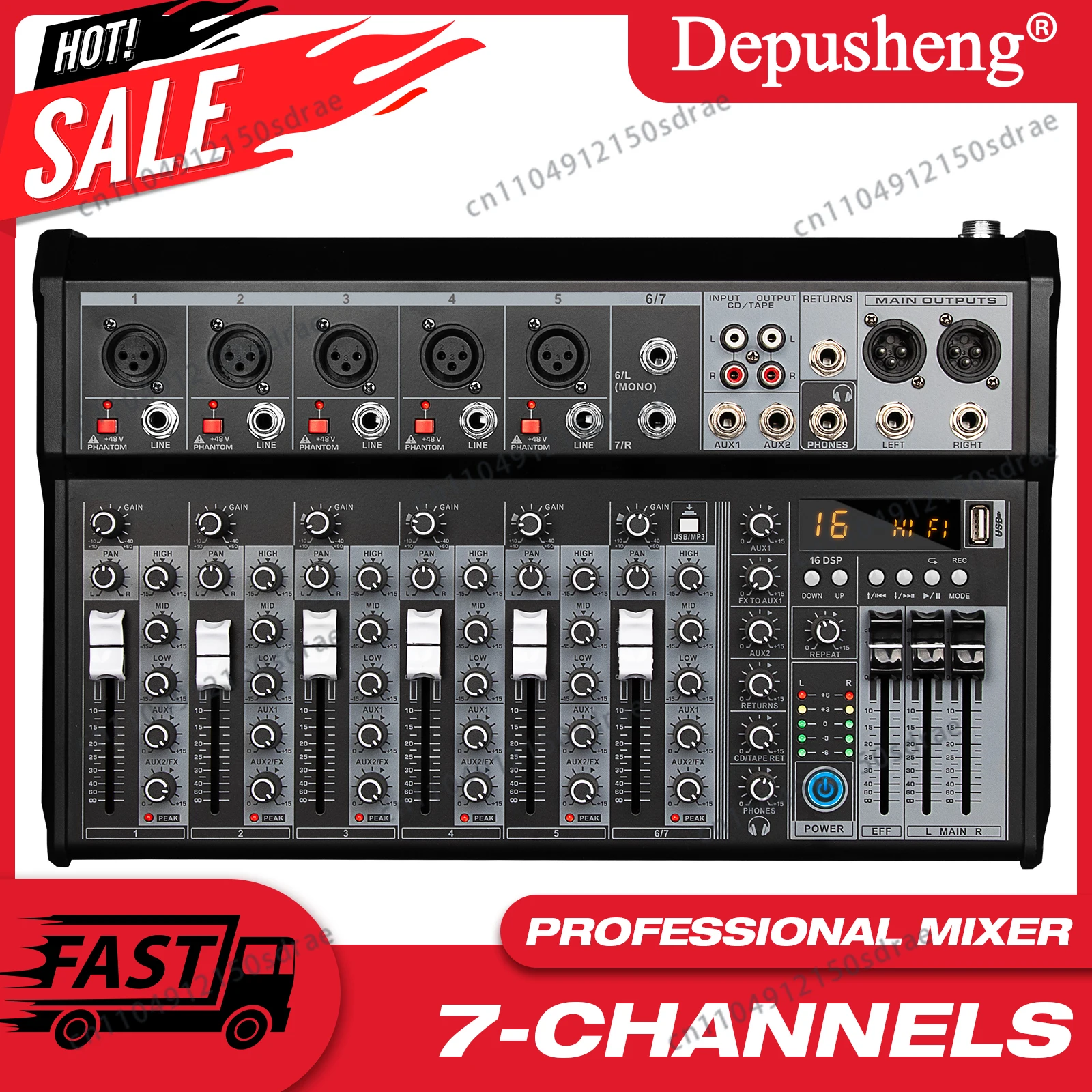 Audio Mixing Console Mixer Professional Audio 7 Channel Sound Mixer For Live Streaming DJ Audio Equipment