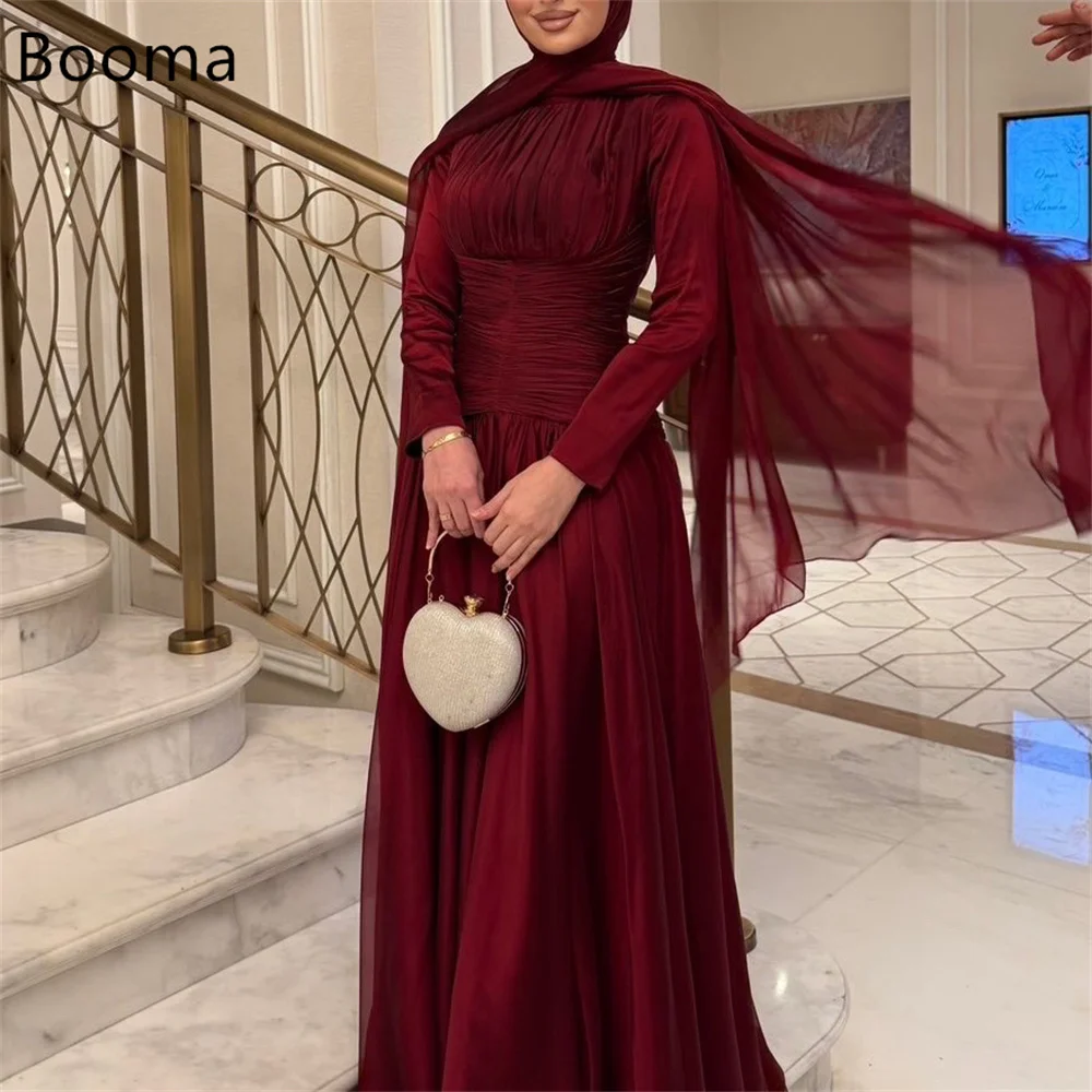 

Booma Elegant A-Line O-Neck Pleat Dresses Formal Party Gowns for Women Shiny Long Sleeve Prom Gown Customize 2025
