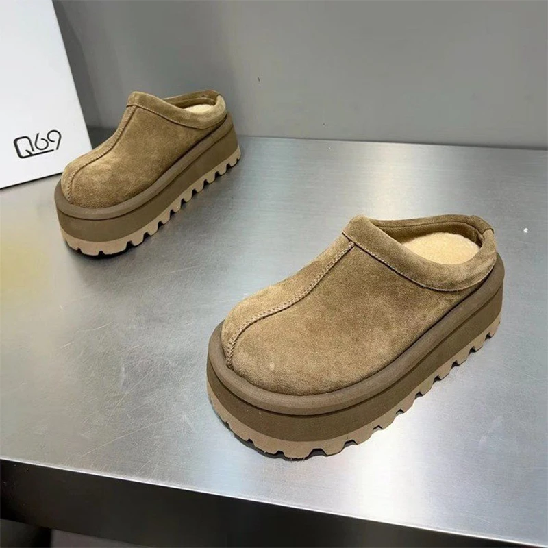 

Women's Cotton Slippers Flats Platform Suede Mules Shoes Slingback Fashion Snow Boots 2025 Winter Casual Home Mujer Flip Flops