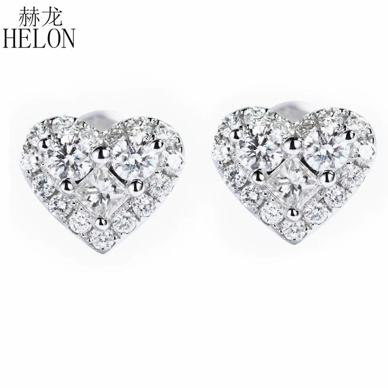 HELON Solid 18K AU750 White Gold Heart shapedShape Moissanite Diamonds Engagement Stud Earrings for Women Fine Jewelry Gift