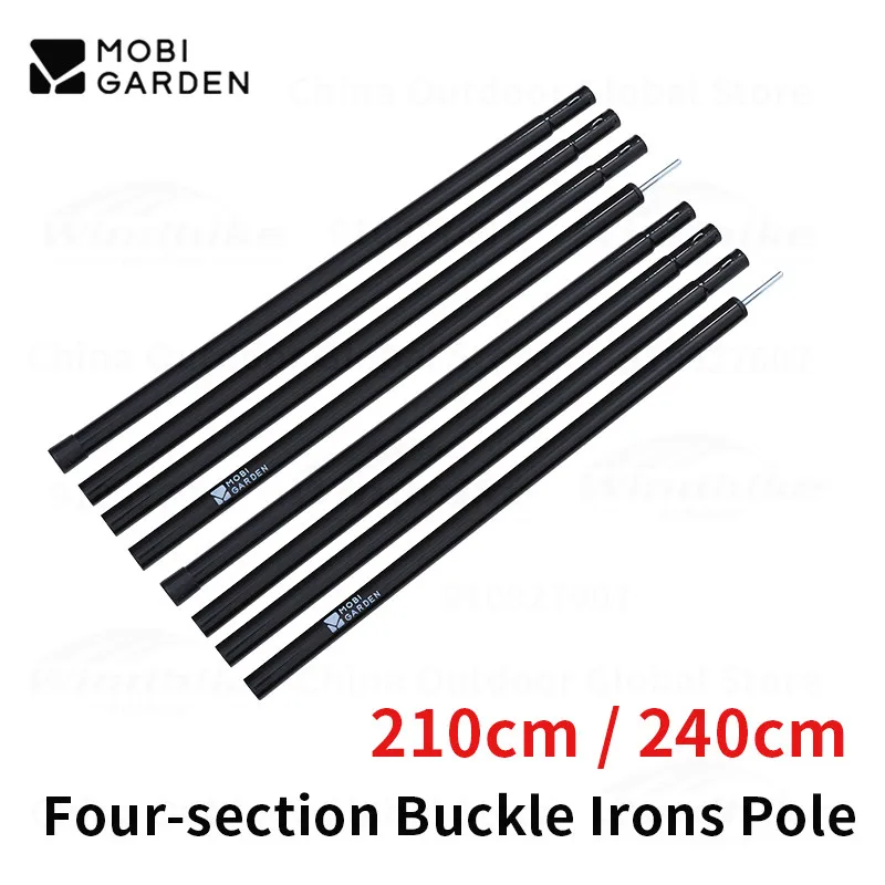 MOBI GARDEN Outdoor Support Pole Tent Canopy Pole Carbon Steel Bracket Four-Section Snap Buckle Camping Accessories 210cm/240cm