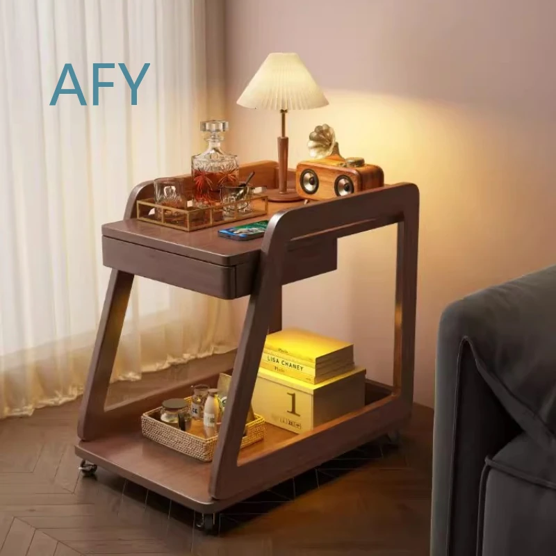 Rubber Wood Side Table for Sofa Coffee Table for Living Room for Hotel Cafe Trolley for Retro Snack Display Rack for