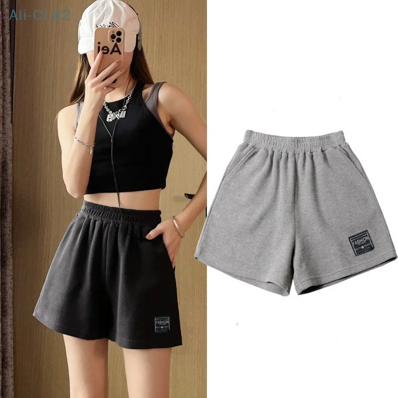 

Fashion High Waist Waffle Beach Sports Casual Wide Leg Shorts For Women