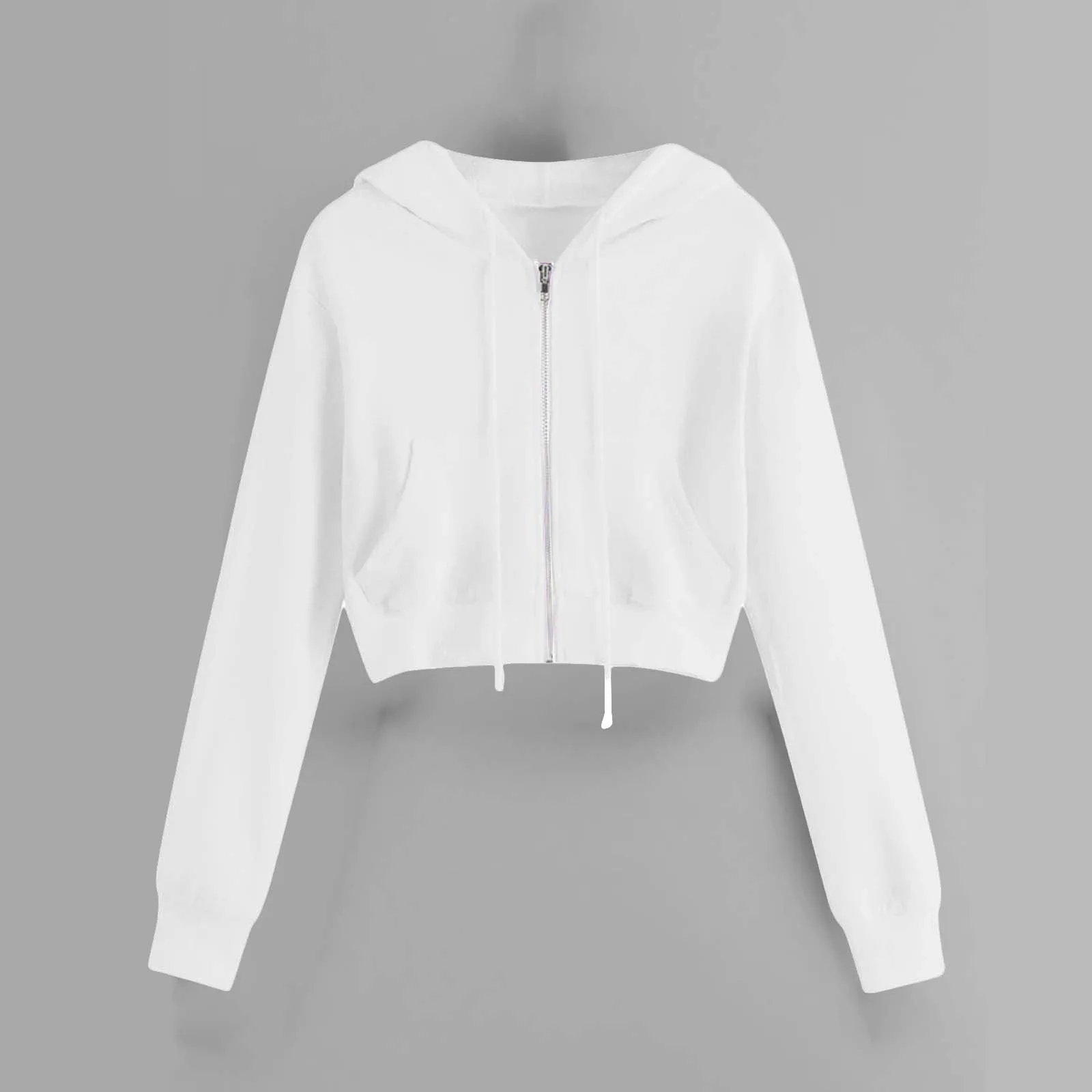 Women Fashion Solid Color Zipper Pocket Hoodies,Elegant Long Sleeve Zipper Drawstring Chic Sweatshirt. Casual Communte Holiday