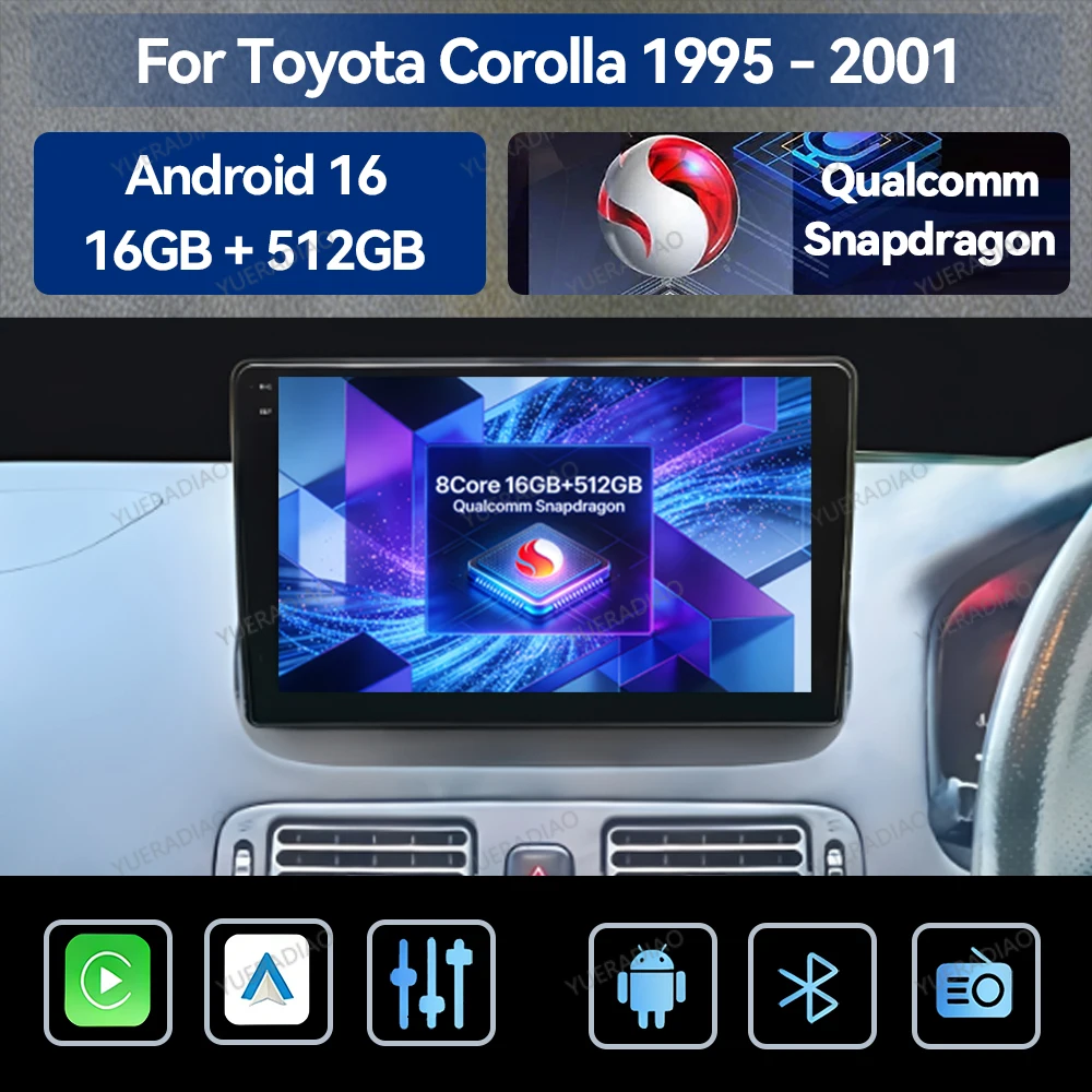 Android 16 Car Radio For Toyota Corolla 8 E110 1995 - 2001 Multimedia Stereo Video Player GPS NAVI Carplay Auto 4G LTE 5G WIFI