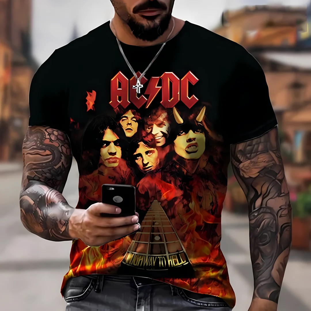 

Summer men's personalized fashion trend rock music 3D printed short sleeved men's street fashion casual T-shirt
