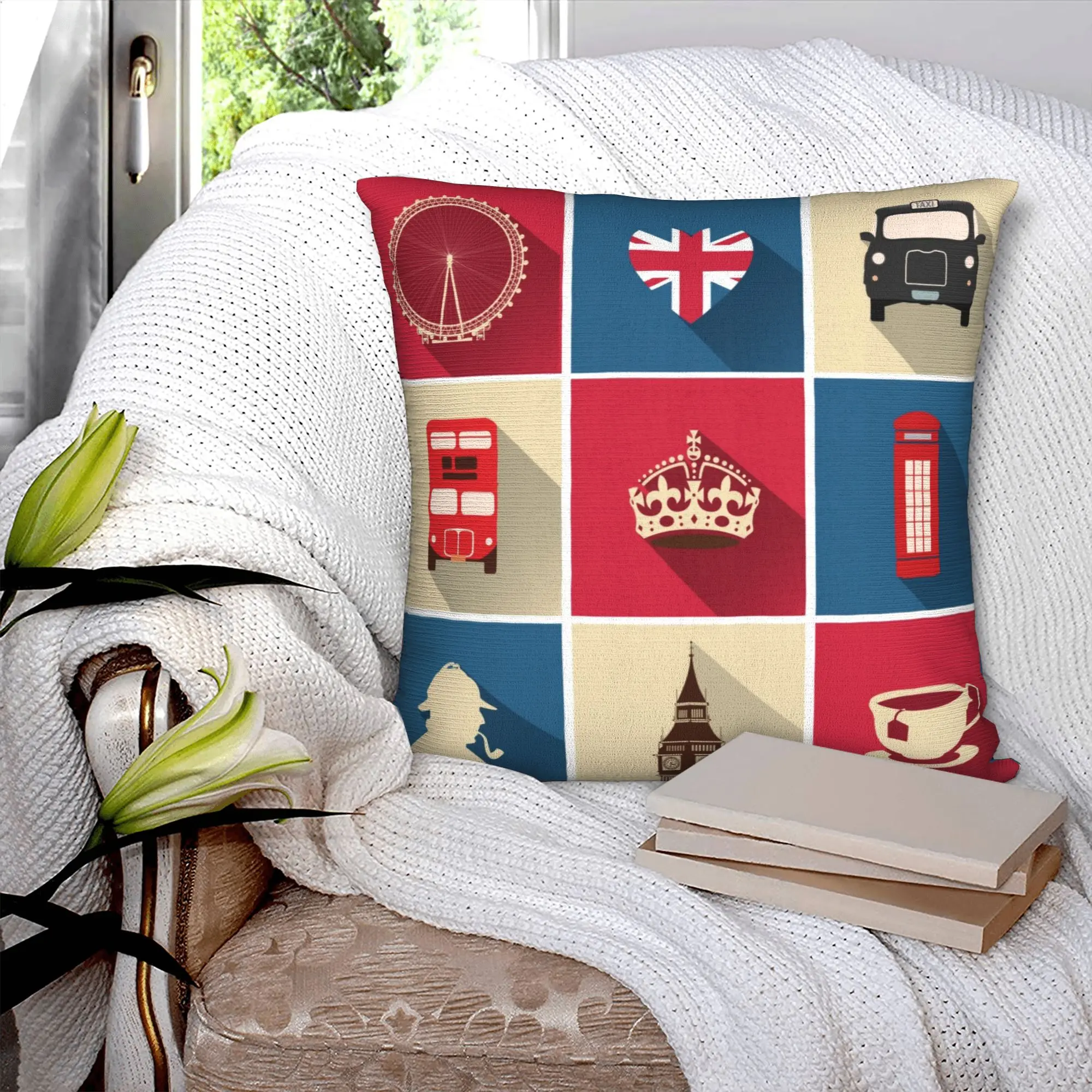 Vintage UK London Symbol Pillow Home Decoration British Flag Red Bus Luxury Cushion Cover Soft Pillowcase