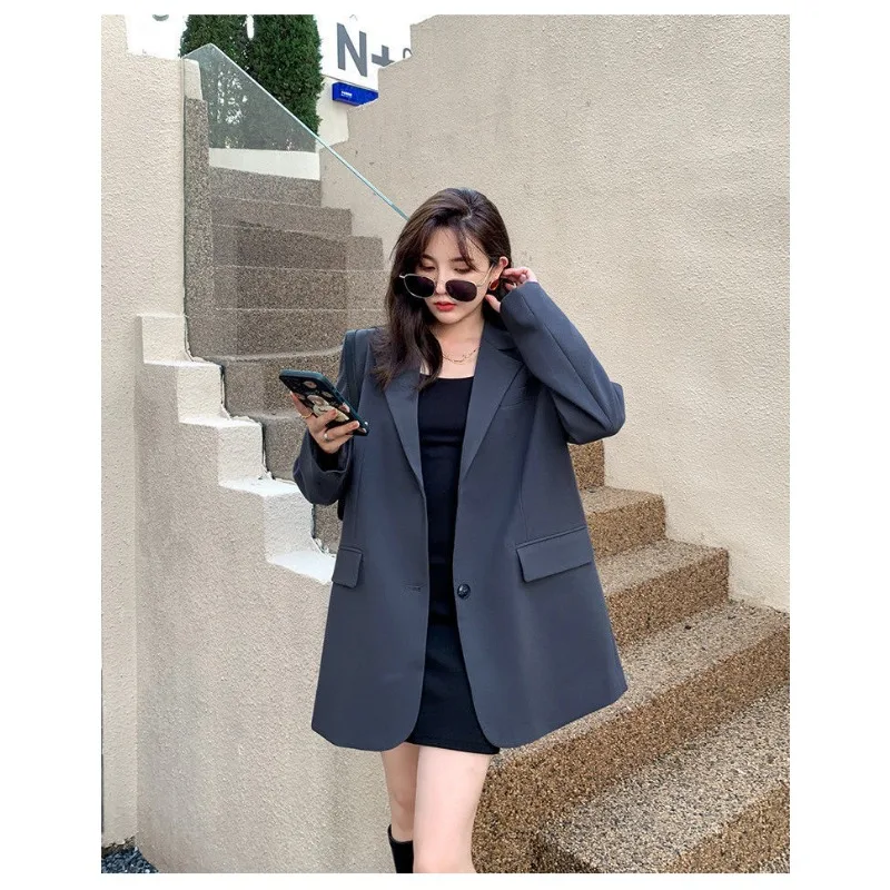 Luxury Gray Blazer Women Suit Office Ladies Long Sleeve Spring Autumn Jacket Single Button Korean Chic Jacket Women Clothing New