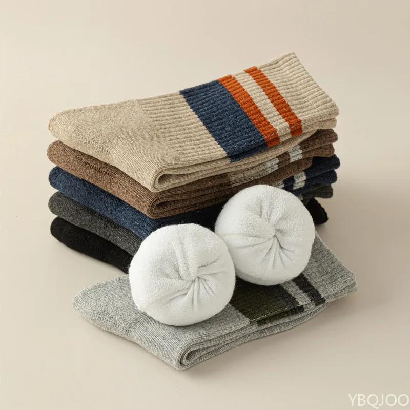 7 pairs Winter Stocking Men's Thick Casual Comfort Warm Socks Simple Men's Floor Socks Fashionable Versatile Medium Long Socks