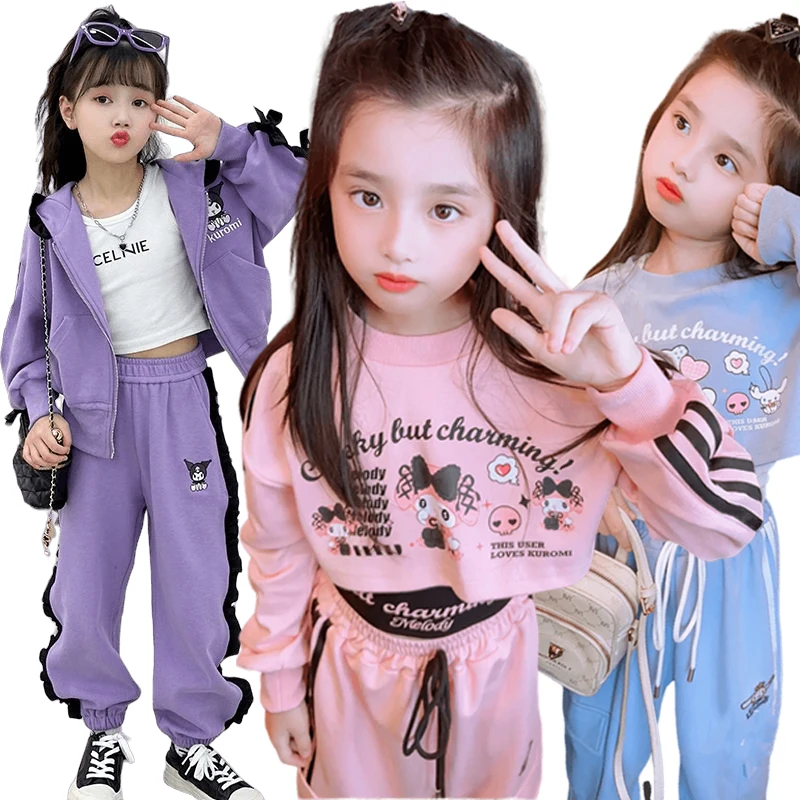 Vêtements décontractés de style coréen pour filles, My Melody Cinnamoroll, Anime Kawaii, Kulomi imbibé, Ensemble de sport pour enfants, Mode