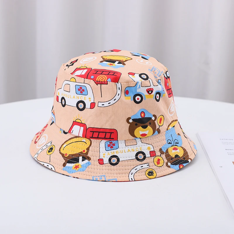 2023 New Fashion Summer Kids Bucket Hat Bob Toddler Baby Cartoon Print UV Protection Fishing Cap