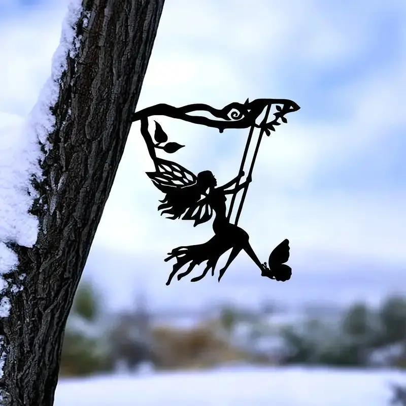 

Iron Metal Fairy Silhouette Art Shadow Decoration for Garden Silhouette Yard Art Lawn Floor Ornament Hollow Out Shape Decor