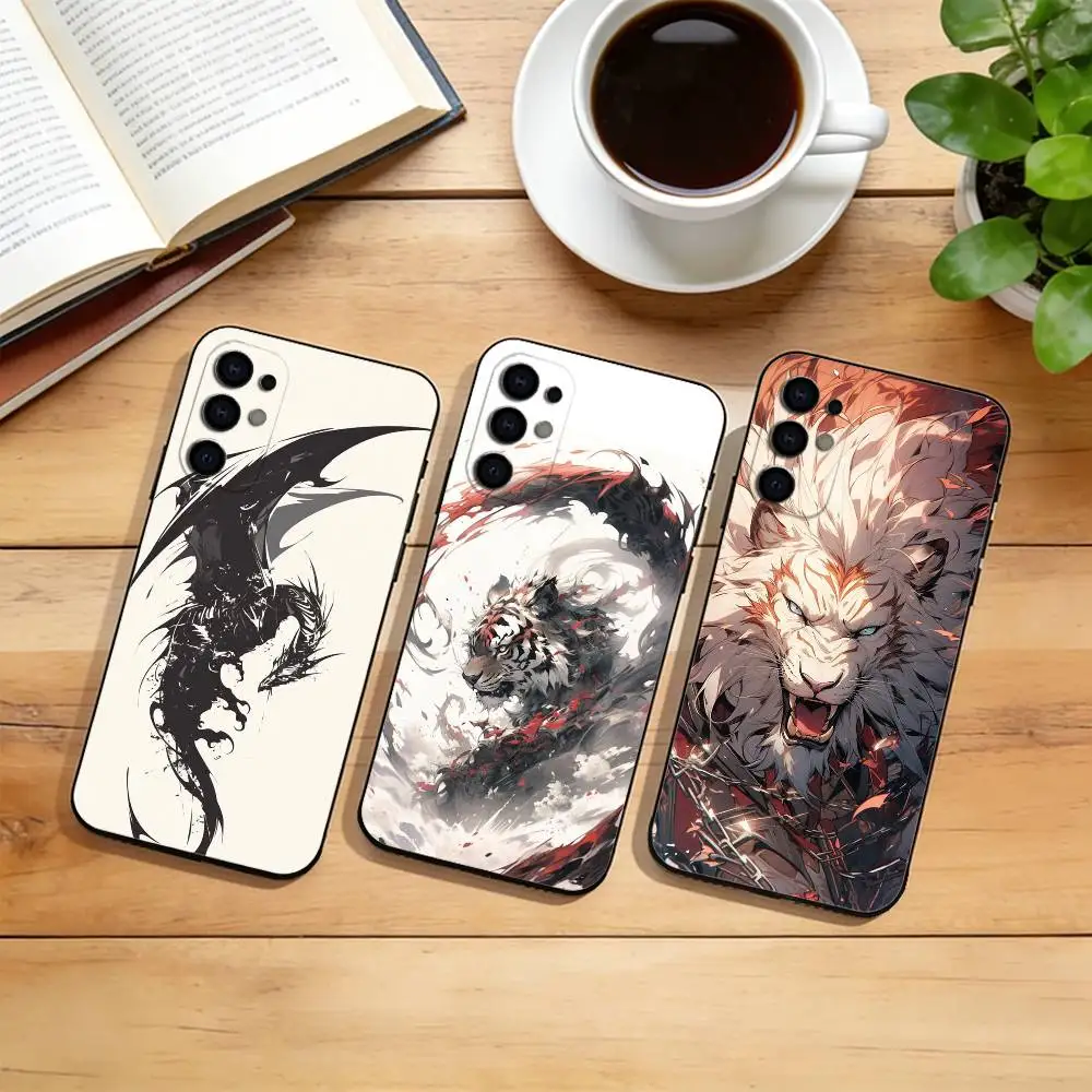 Mythical Beast Dragon Tiger Art  Phone Case For Samsung S25,S24,S21,S22,S23,S30,Ultra,S20,Plus,Fe,Soft Silicone Black Cover