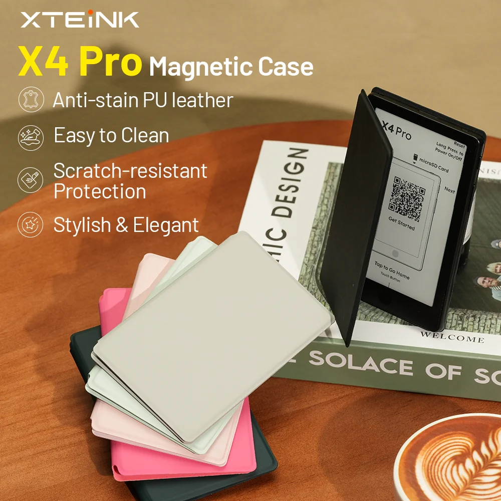 XTEINK 4.3 Inches PU Leather Magnetic Ereader Case for X4 Pro Slim Protective Shell Cover Scratch Proof & Shockproof
