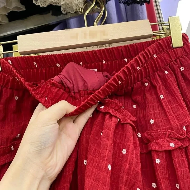 Christmas Red Jk Mini Skirt Women Sweet Lace Patchwork Pleated Skirt Harajuku Y2K Tiered High Waisted Preppy Style Skirt