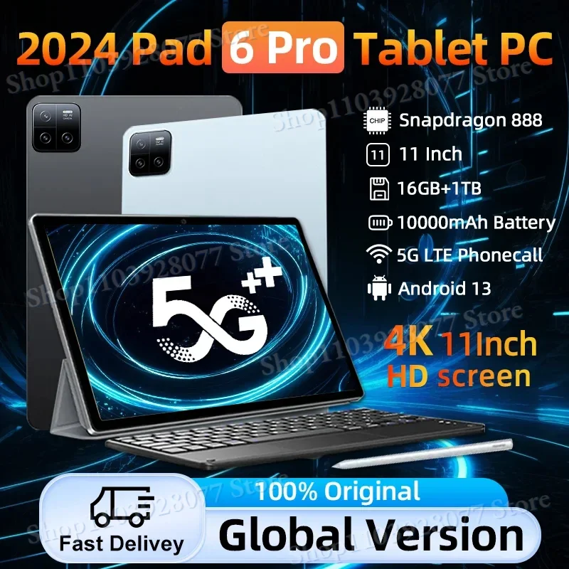 

Original Pad 6 Pro Tablet Global Android Snapdragon 888 0cta Core Android 13 16GB 1TB 11 Inch HD Screen 5G Wif Tablet PC 2024