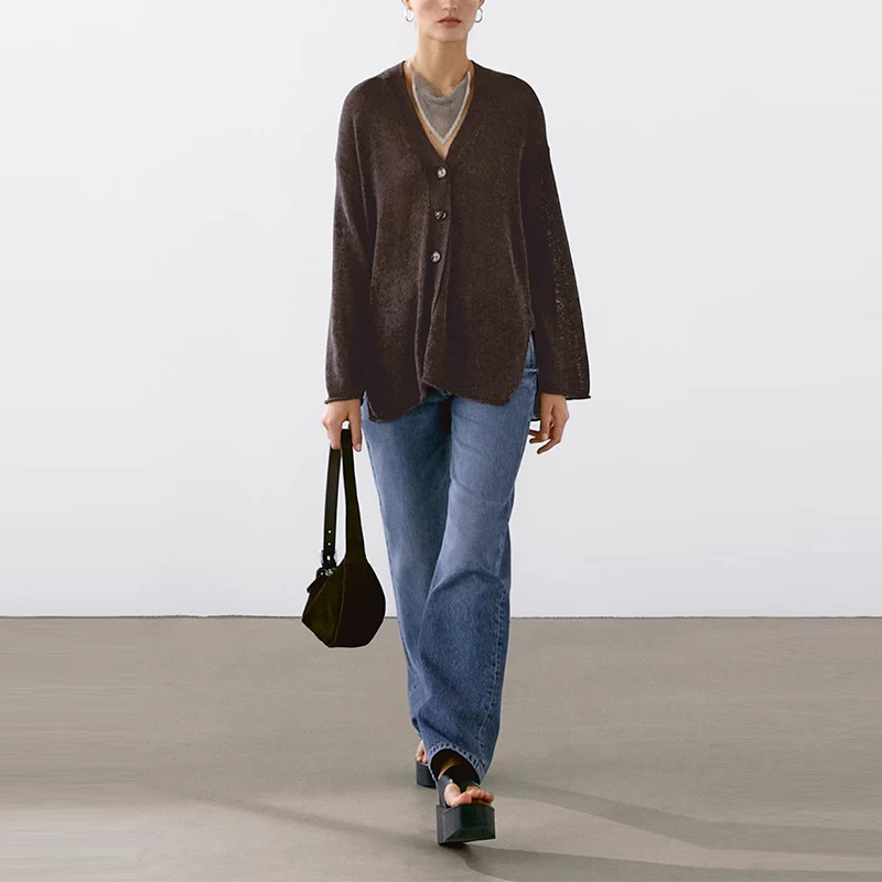 Faionable gebreide V-Ne damestop Ele Sle zomer nieuwe collectie polyestervezel lang Sve vest met normale lengte