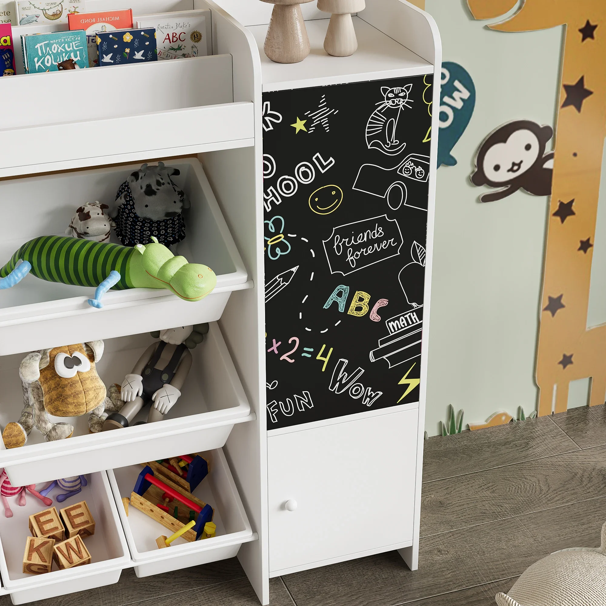 Rosahqnda Kinderbücherregal، Aufbewahrungsregal fazer Spielzeug und Bücher، mit 8 Boxen، mit Tafel، 137 × 30 × 94,5 سم