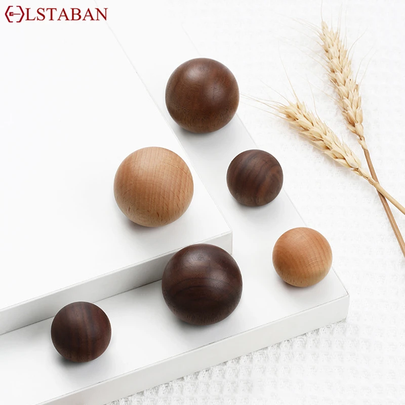 Minimalist Round Walnut Wood Knob Kitchen Cabinet Door Handle Natural Walnut Ash Beech Decor Ball Furniture Hardware Pulls Knob