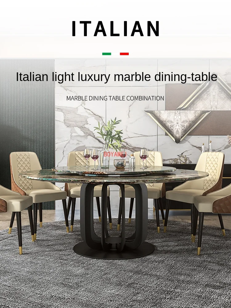 family 10 person round table Italian light luxury villa large round table electric round dining table and chair combination