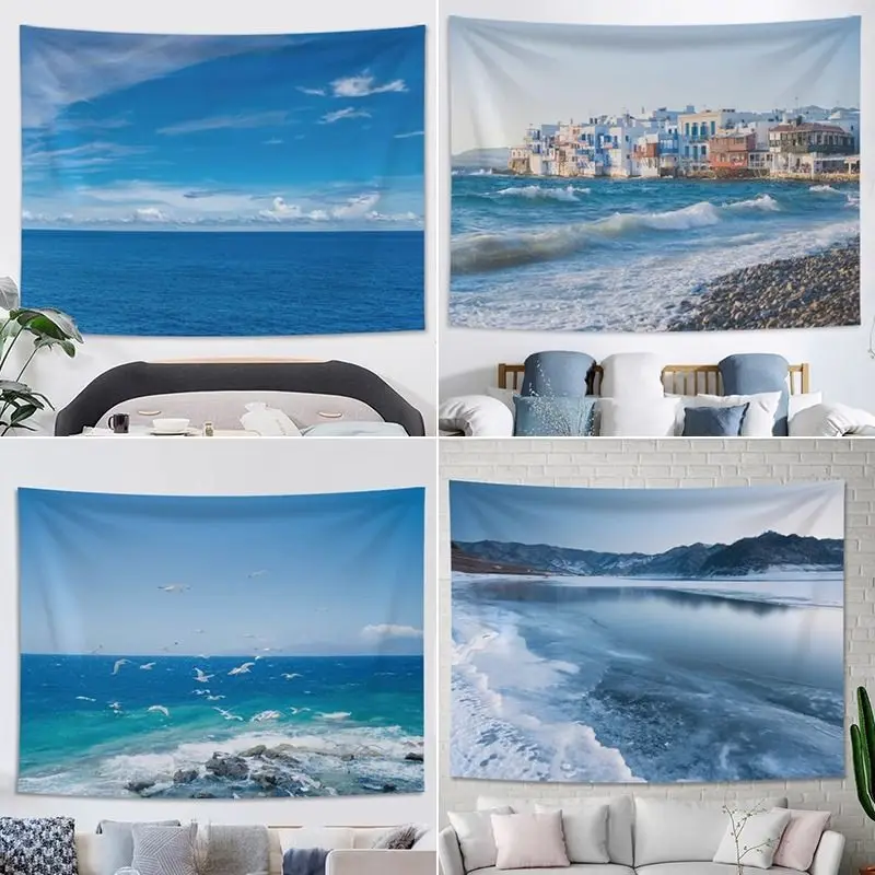 VIKAMA Nordic Realistic Seascape Tapestry, Durable Polyester Wall Hanging, Bedroom Living Room Decor, Coastal Wall Art, for Home