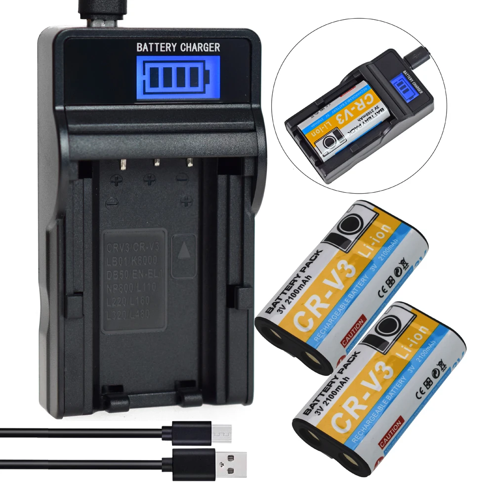 2PCS CR-V3 CR V3 CRV3 Battery + LCD Charger For Kodak Z740 Z700 CX7300 CX7310 C340 Camera