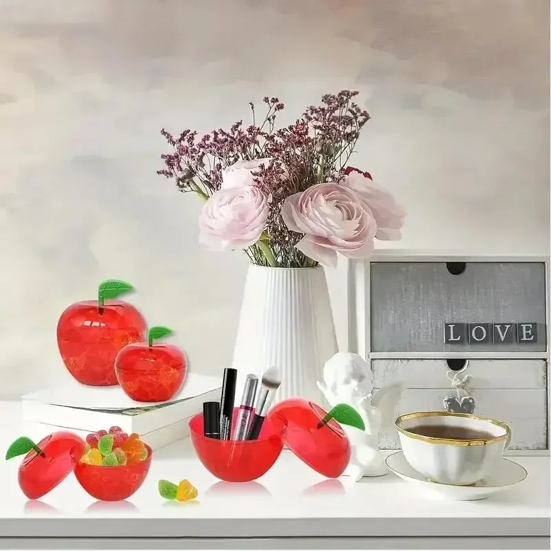 5Pcs Apple Containers Snow White Decorations Plastic Cookie Jars Red Apple Container Candy Boxes Household Apples Gift Party