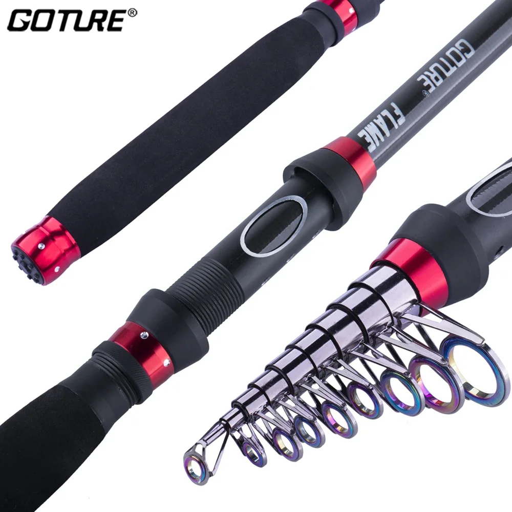 Goture FLAME Carbon Fiber Telescopic Sea Fishing Rod 1.8M 2.1M 2.4M 2.7M 3M Travel Spinning Rods Lure (10-50g) M Power Tackle