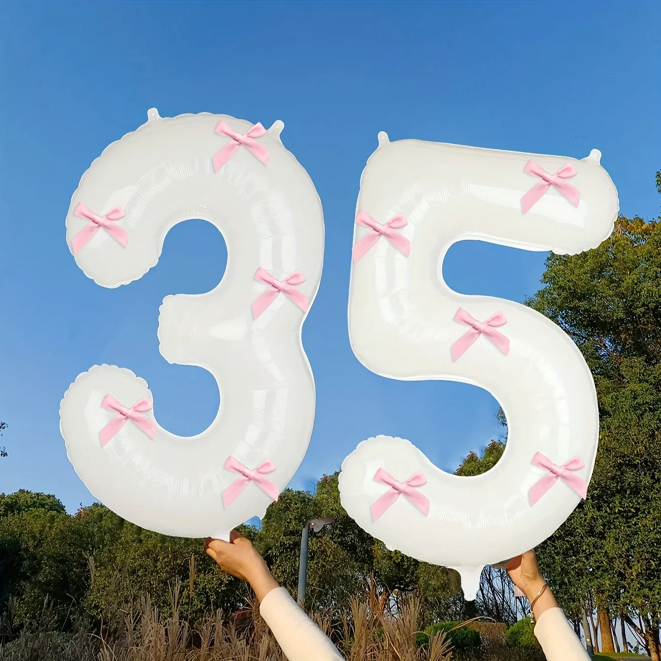 2 Stück 101,6 cm Rosa Schleifendekoration Weiße Digitalballons für Geburtstag Jubiläum Hochzeit Abschlussfeier Neujahrsdekoration – Detail 10