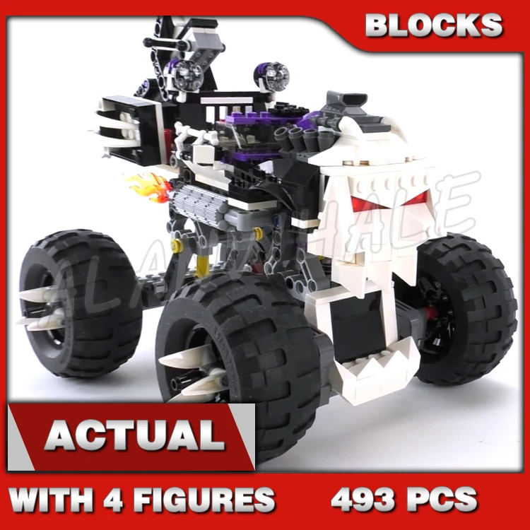 

493pcs Skull Truck Moving Jaws Huge Rubber Tires Nunchucks of Lightning 9736 Building Block Toys Compatible With Model