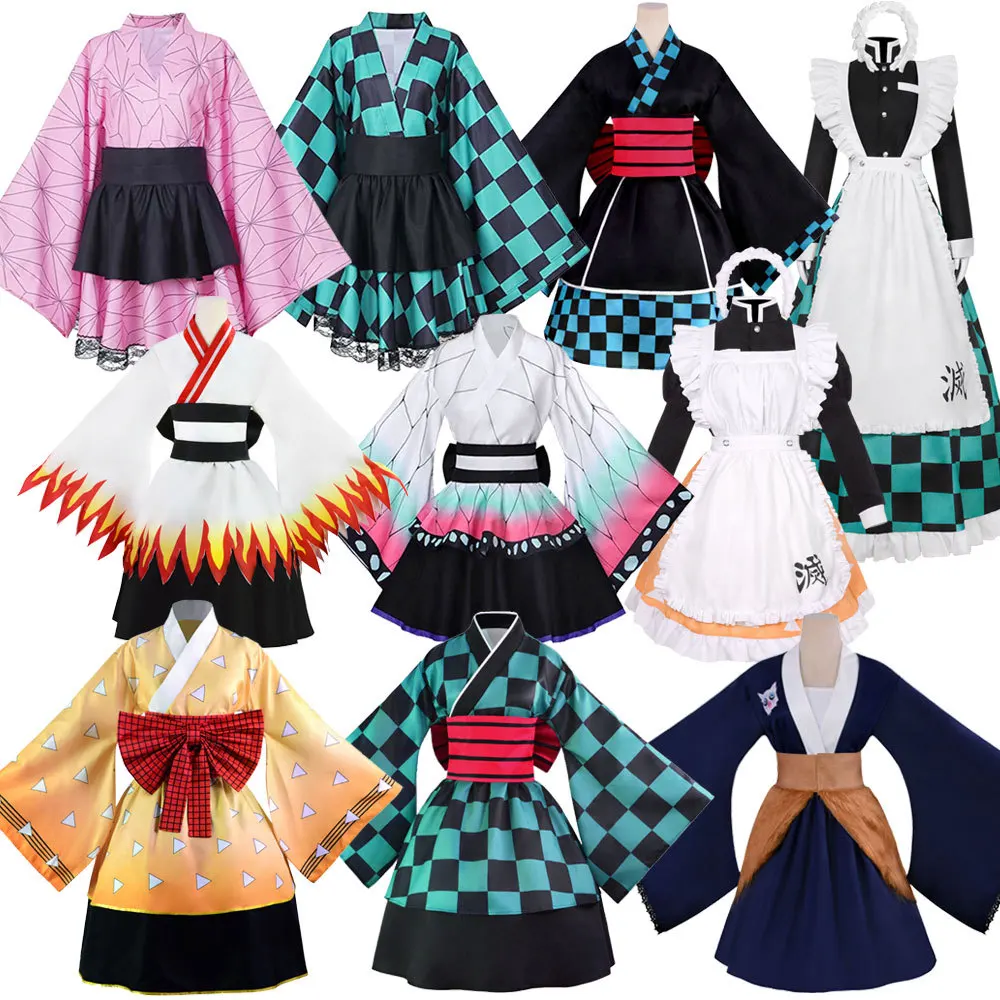 

Demon Slayer Anime Inosuke Kamado Nezuko Cosplay Costume Kochou Shinobu Halloween Maid Lolita Dress Outfit For Women