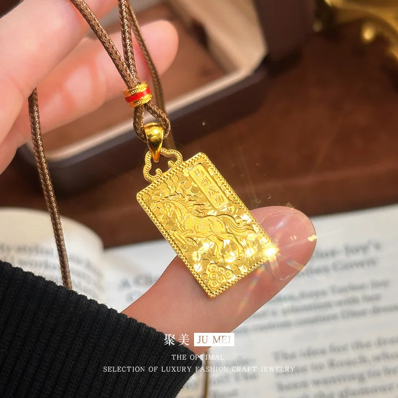 

Luxury 24K 9999 Pure Gold real gold Horse Year Chinese Zodiac Horse to Success Pendant Ice Horse Necklace