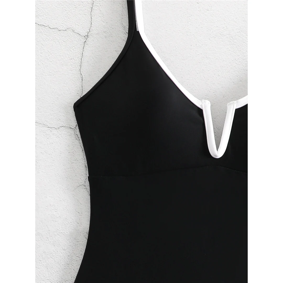 S - XL, V-förmiger Ausschnitt, rückenfreier Einteiler, Damen-Badeanzug, weiblicher Badeanzug mit hohem Beinausschnitt, Badebekleidung, Modell V5981. – Detail 12