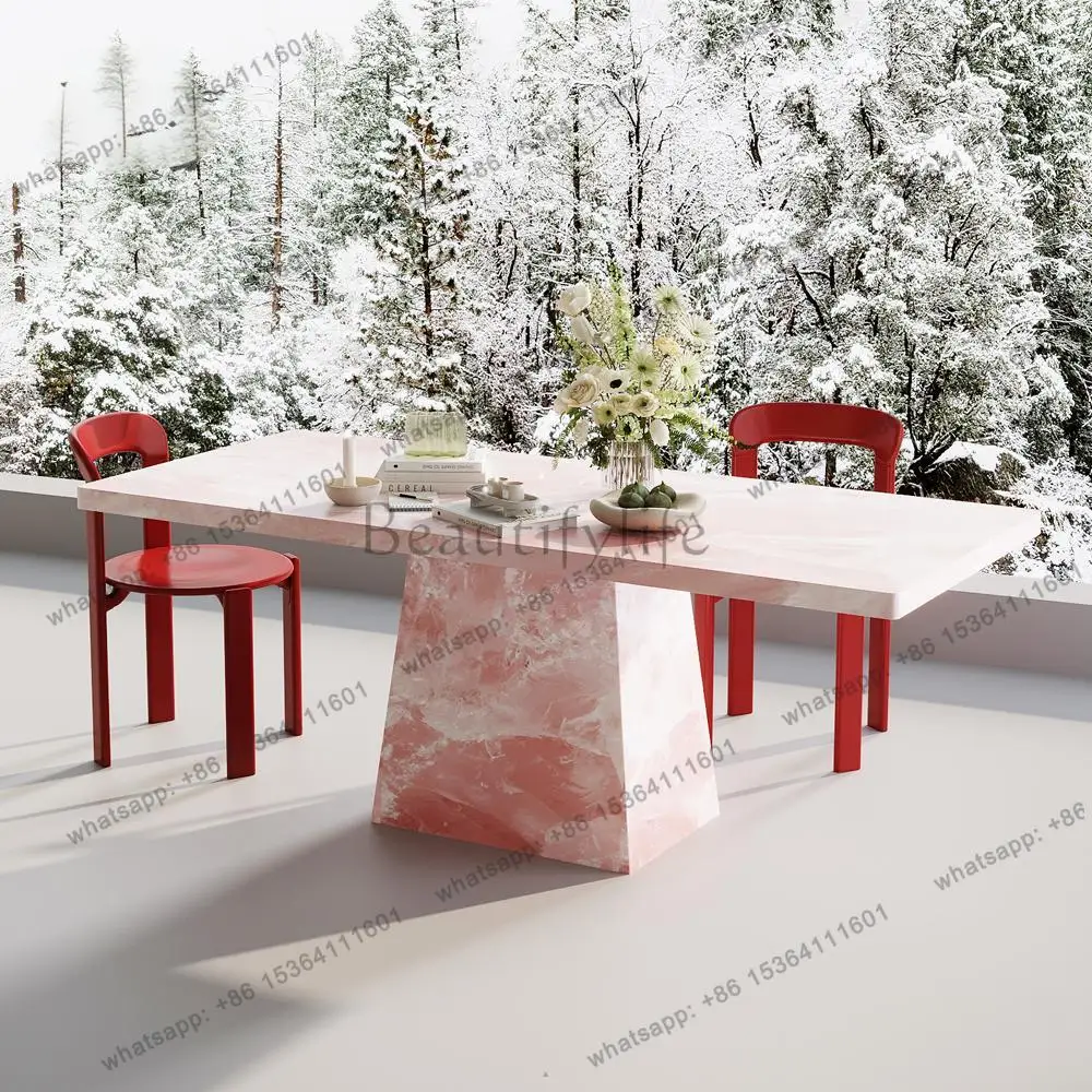 

Обеденный стол из красного травертина, ретро-стиль середины века, роскошный каменный стол, устойчивый к царапинам и пятнам, антибактериальный, с возможностью индивидуального заказа