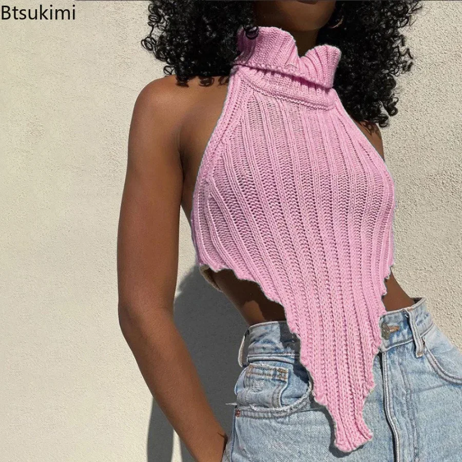 2024 Knitted Worsted Y2K Tank Top Women Irregular Shape Cut Out Wild Slim Activewear Vest Sleeveless Lady Outfits Summer Tops