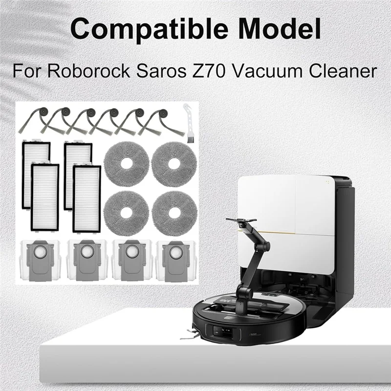 

B84B-20 шт. комплекты аксессуаров запасные части для пылесоса Roborock Saros Z70, фильтр для швабры, тканевый мешок для пыли, боковая щетка