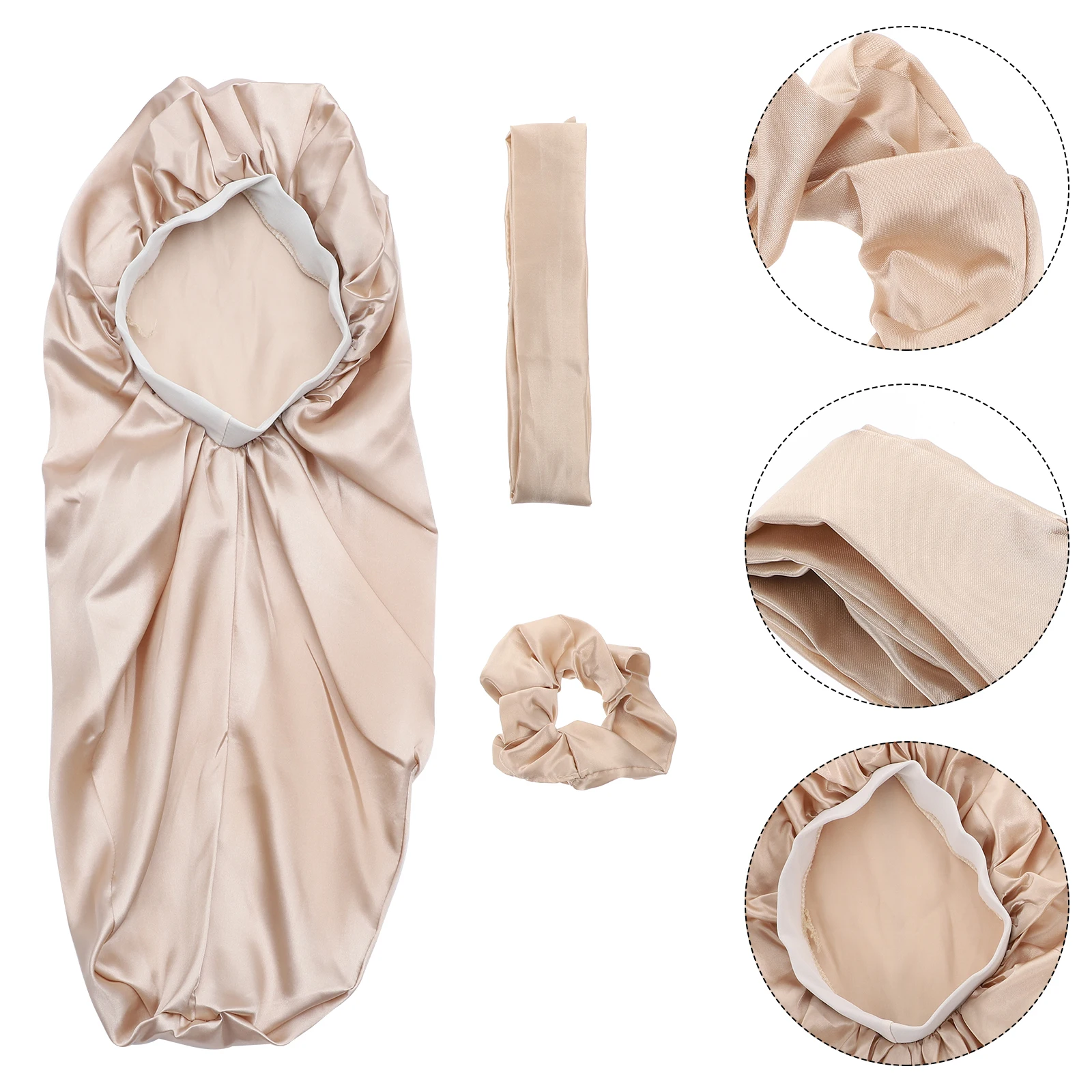 

3 pcs Silk Sleep Bonnet Satin Rope Long Tail Cap Household Head Wrap Women's Thick Hair Wet Hair Towel Comfortable