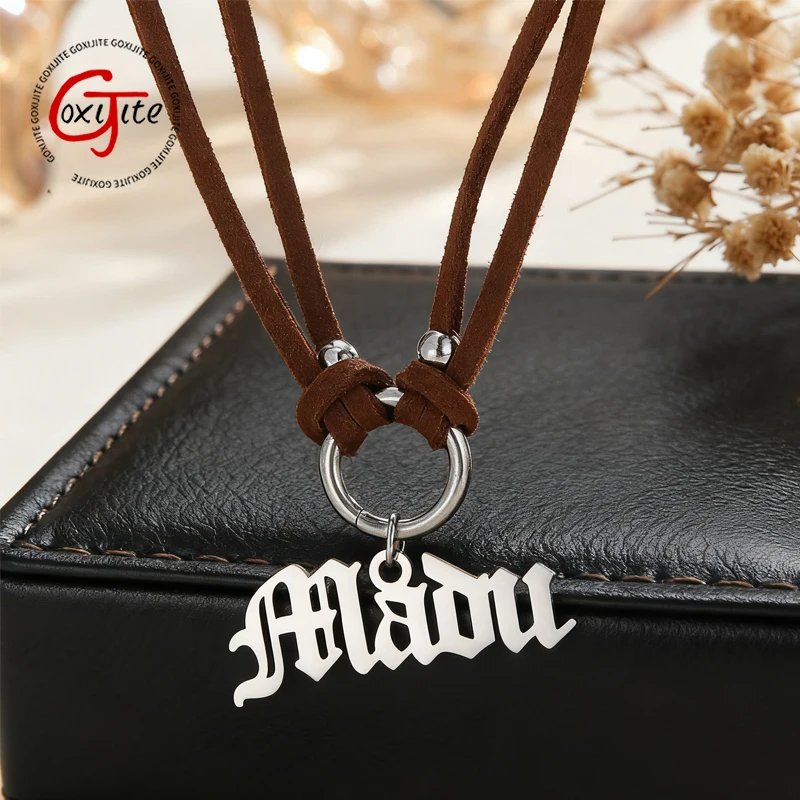 

Goxijite Customized Leather Rope Name Pendant Stainless Steel Personalized Rope Chain Necklace Men And Women Jewelry Gift