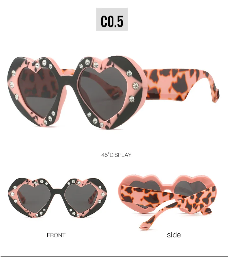 Bunte herzförmige Sonnenbrille Frauen Luxus Diamant übergroße Brille Sonnenbrille weibliche Strass Mode Mode Brillen Okulos – Detail 11