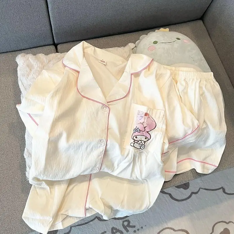 

2 шт., пижамы Sanrio для девочек, костюм Hello Kitty Kawaii, шорты, свободные повседневные удобные милые студенческие домашние одежды с героями мультфильмов