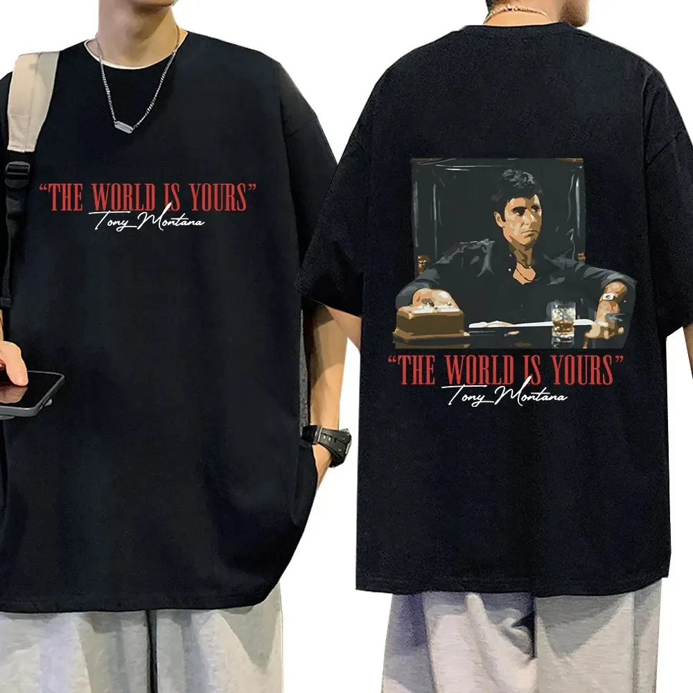 Streetwear Classic Movie Scarface T-shirt The World Is Yours Tony Montana Al Pacino Men's Women Vintage Gothic Oversized Tee top