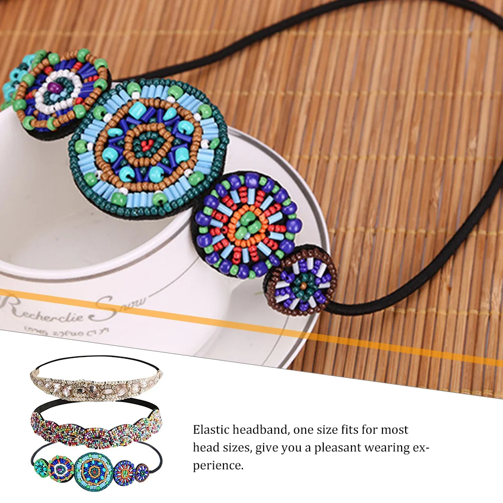 

3Pcs Elastic Rhinestones Beaded Headbands Jeweled Hair Bands Women Durable Exquisite Wedding Dancing Prom Beach Office Festival