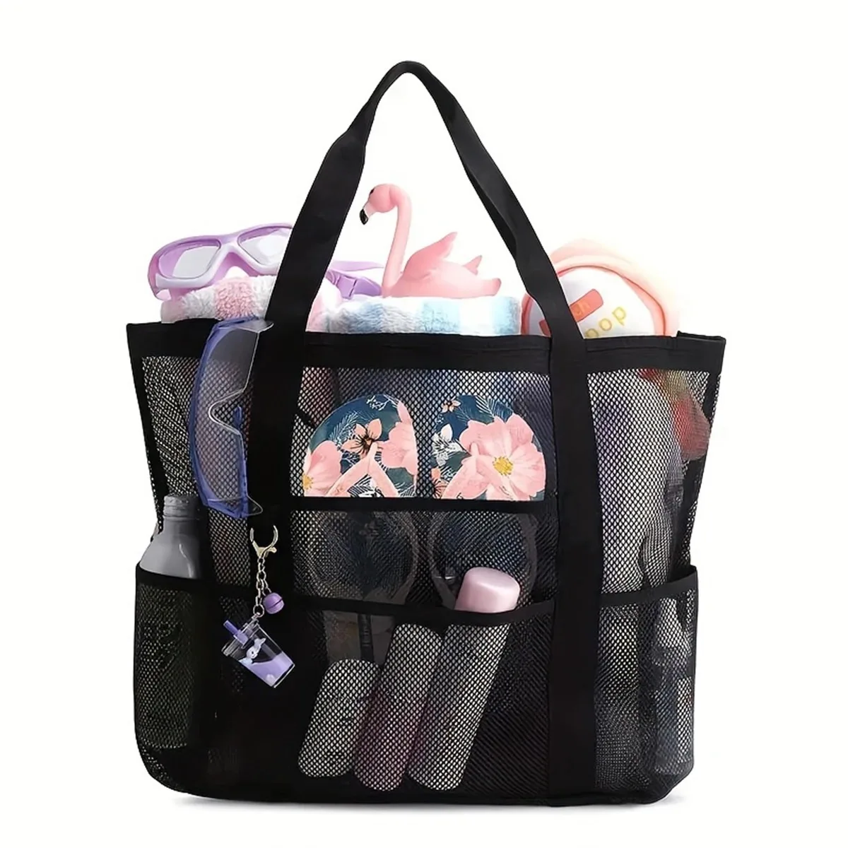 Hand-Held Mesh Beach Bag, Makeup, Travel Storage, Toiletry Bag, Large-Capacity Portable Multi-Pocket Beach Bag, Swimming Bag